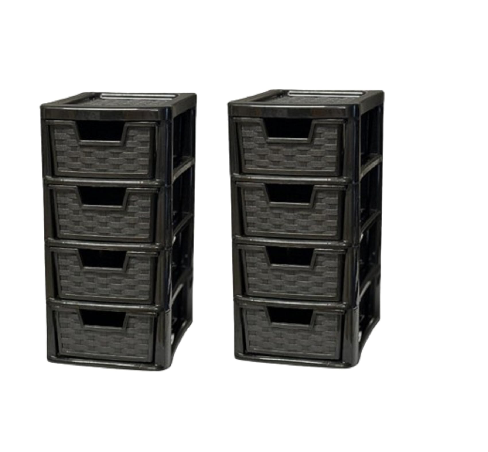 Khanary Black Storage Drawer Unit 4 Tier-2 Pack | S/Mini Rattan Plastic Chest Tower Cabinet Trolley |Tabletop Desktop Organizer Crafts Files Home Kids Bedroom Kitchen Office School | 26 D X 19 W X 38 H Cm