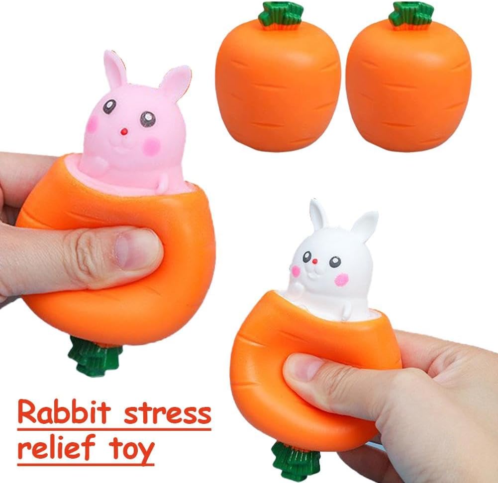 Easter Basket Essentials, PopUp Carrot Bunny, Handmade Easter Rabbit, Squishes Carrot Rabbit Funny Novelty Toy, Easter Carrot Rabbit Squeeze Toys, PopUp Toy for Easter Basket Stuffers