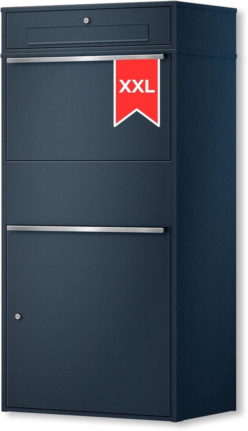 Metzler Paketbox draußen groß XXL, Briefkasten mit Paketfach in Anthrazit RAL7016, Paketbriefkasten, Standbriefkasten, Paketkasten, Wasserdicht und rostfrei, massiv - Bispo Max Anthrazit Ohne Gravur 1 Briefkasten