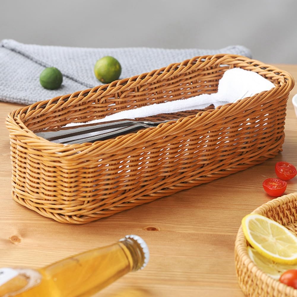 10 cestas de almacenamiento para cubiertos de escritorio, cesta tejida para almacenamiento de vajilla, restaurante, vajilla