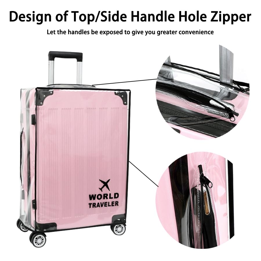 Luggage Cover Set with Travel Straps & 8 Pcs Anti-Noise Silicone Wheel Covers, Waterproof Clear PVC Suitcase Protector for 28 Inch2