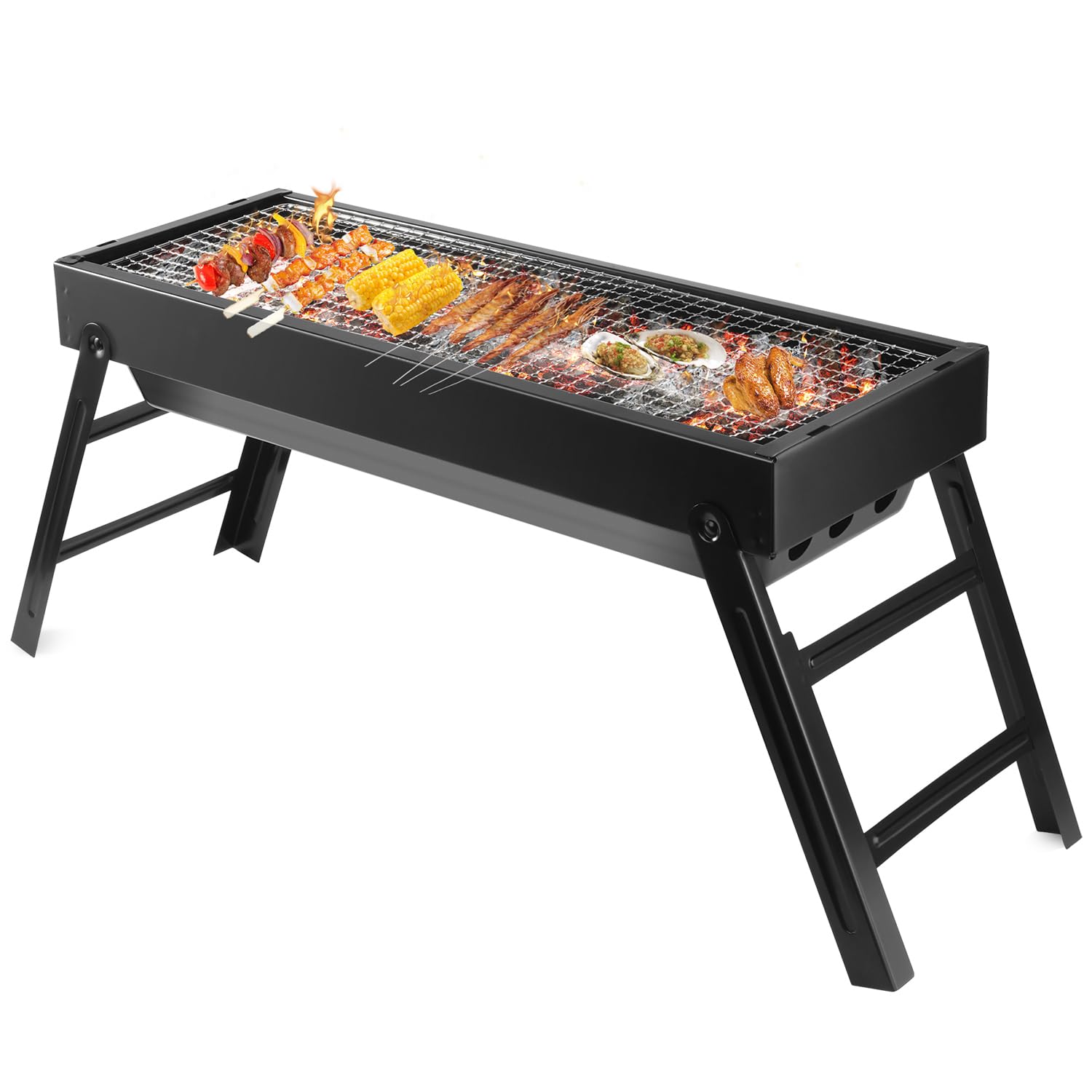 Bigger size BBQ Barbecue Grill, Portable Folding Charcoal Barbecue Desk Tabletop Outdoor Stainless Steel Smoker BBQ for Picnic Garden Terrace Camping Travel