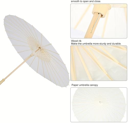 Miniatura 4 de Fydun - Sombrilla de papel blanco chino, sombrilla decorativa de papel blanco para boda, novia, fiesta, decoración, accesorios de fotos, pintura a