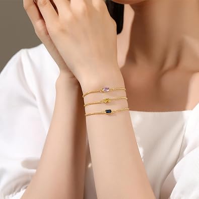 Birthstone Jewelry Set for Women Girls, Gold Necklace Bracelet Jewelry Set, Anniversary Birthday Gifts for Wife Mom Girlfriend