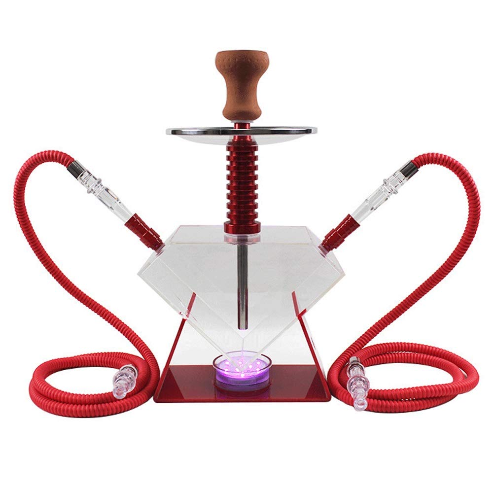 JYXZM Hookah Set, 2 Hose Acrylic Hookah Shisha Pipe Set with LED Lights (Color : Red)