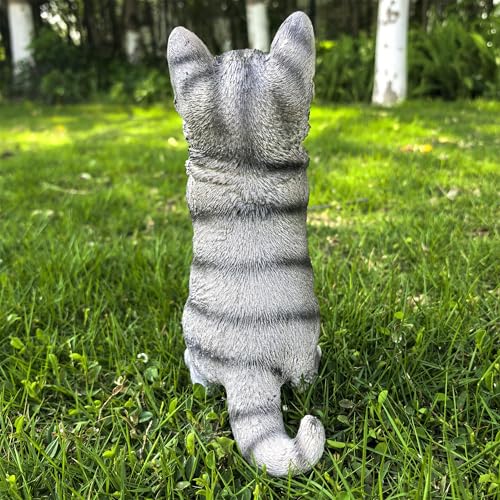 Estatua decorativa gato gris para jardín exterior miniatura 5