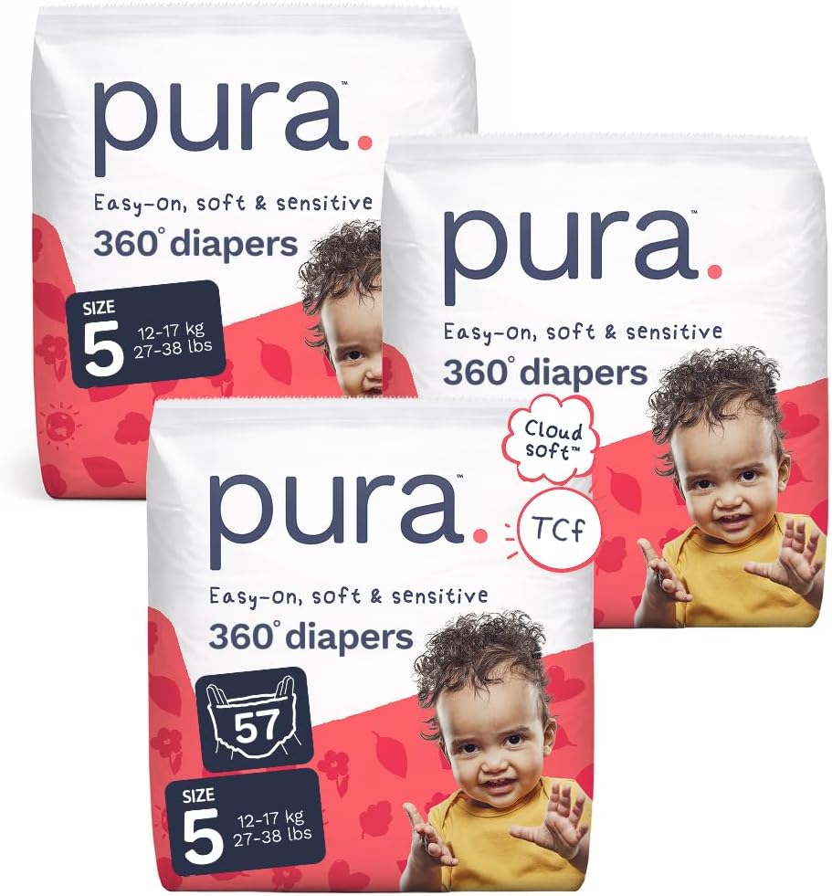 Hypoallergenic Diaper Pants Size 5 (27-38 lbs) Overnight, up to 12 Hours Leak Protection, Suitable for Sensitive Skin, Totally Chlorine Free, Soft Organic Cotton, 3 packs of 19 (57 Pull Up Pants)