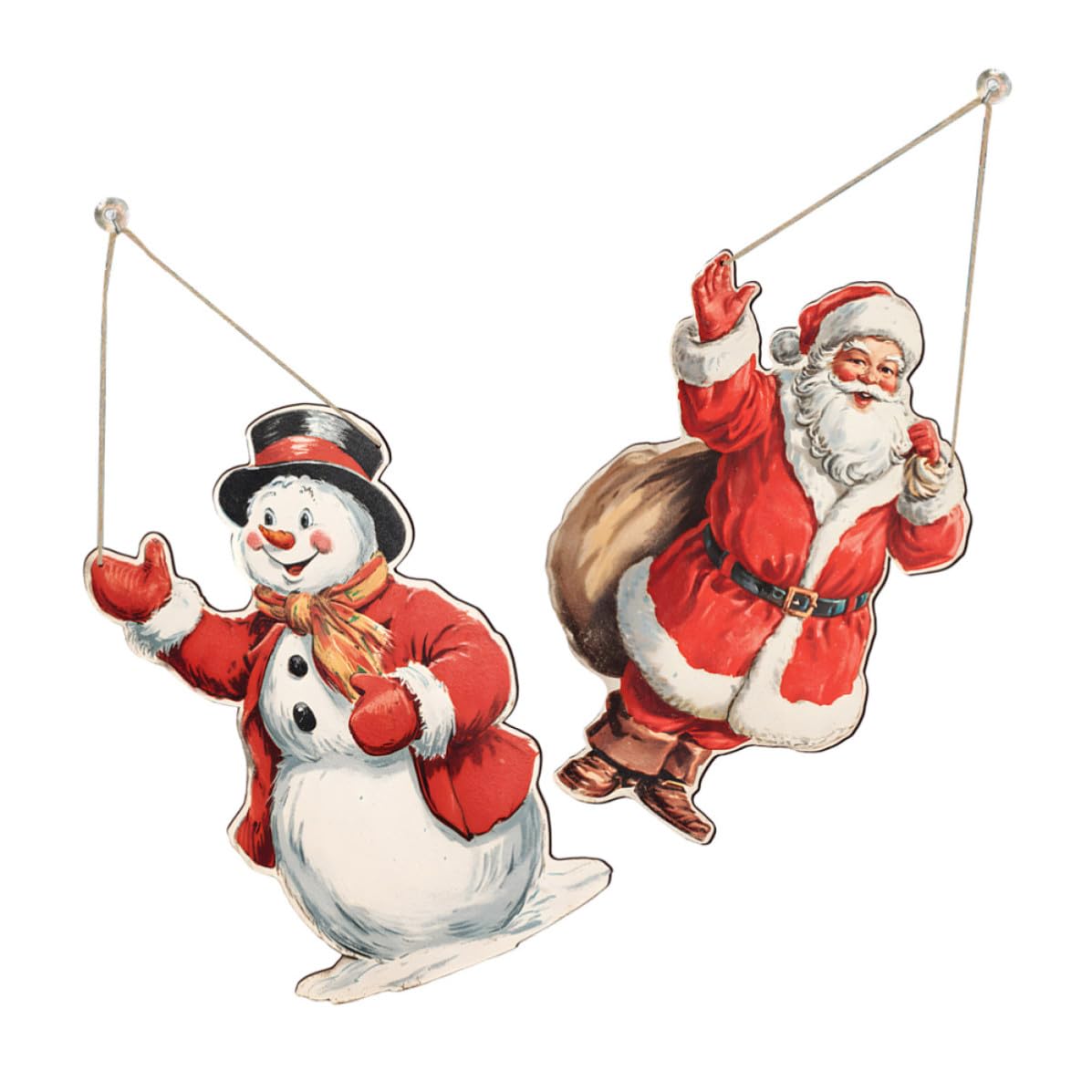 2 Piezas Colgante Navideño de Madera Muñeco de Nieve y Papá Noel para Decoración de Puerta y Pared, Acabado Liso y Fácil Instalación para Ambiente Navideño