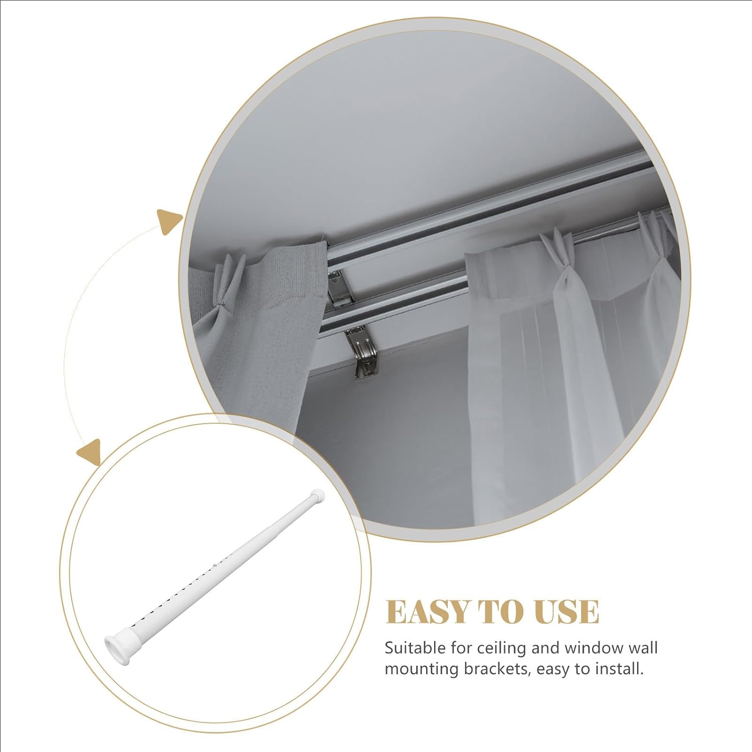 Adjustable Tension Spring Rod 32mm Diameter White Patterned Extendable 50-80cm Non-drill Window Curtain Rod Security Bar for Bathroom and Balcony