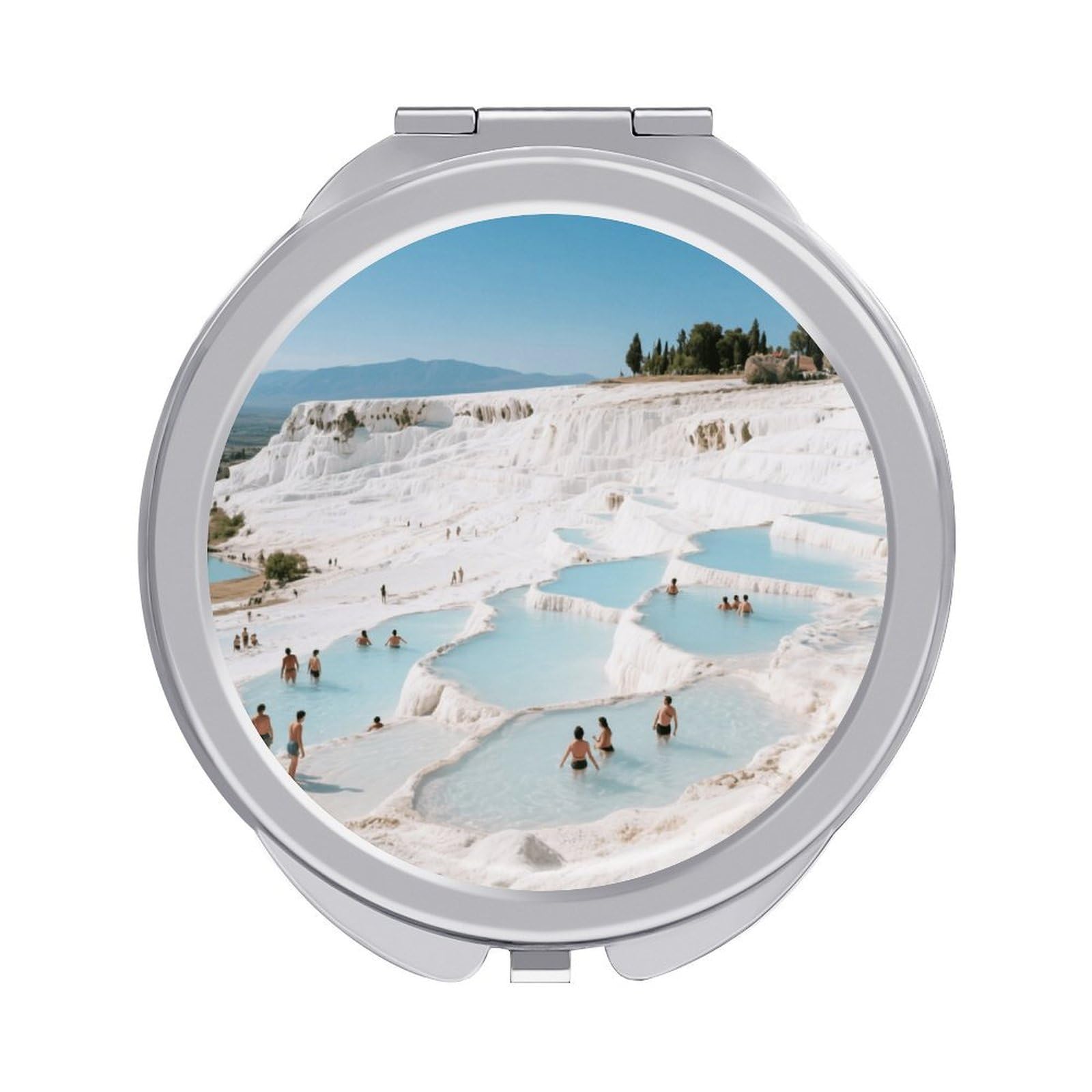 Fekiloot Style Hot Spring Pool Travel Makeup Mirror Handheld Compact Mirror Portable Pocket Mirror Double-Sided 1X/2X Magnifying For Handbag And Purses