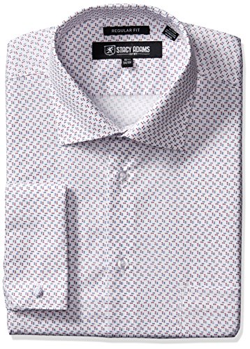 STACY ADAMS mens Mini Print Dress Shirt, Grey, 16.5 Neck 36 -37 Sleeve US