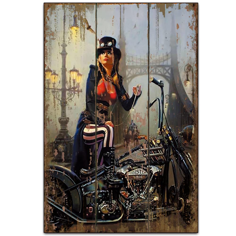 Amazon.co.jp: パンクガールとオートバイ木製サインアートワーク