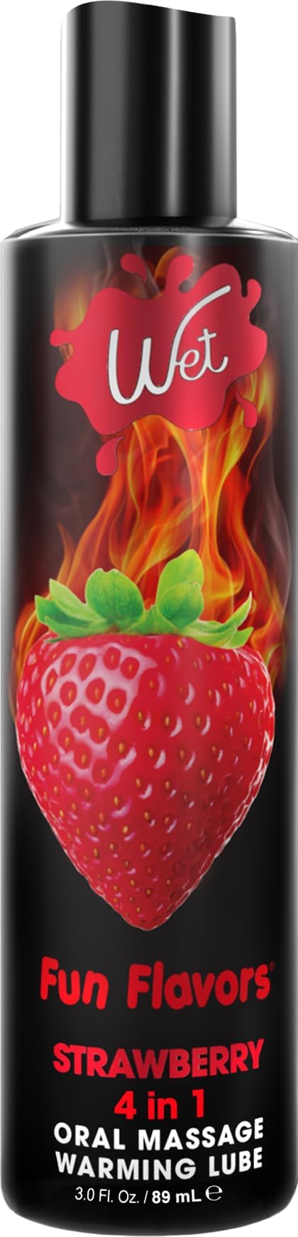 Wet Fun Flavors 4 in 1 Warming Water Based Lubricant, Seductive Strawberry, 4.1 Ounce by Wet