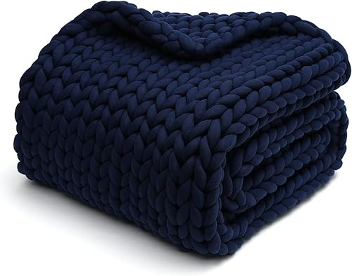 Miniatura 19 de YnM Manta con peso, diseño de hilo grueso hecha a mano, suave y acogedora, regula la temperatura y transpirable, lavable a máquina para dormir