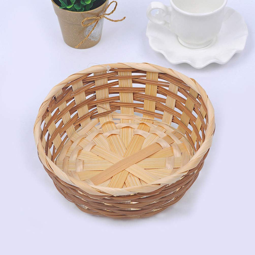 Handmade Bamboo Fruit Storage Basket EXCEART 3pcs Natural Wicker Fruit Baskets Bread Trays Storage Willow Woven Fruit Bread Serving Baskets - Image 2