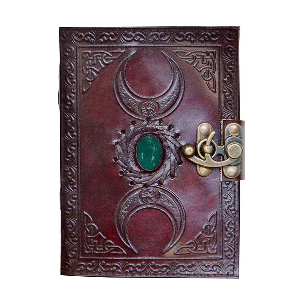 Leather Journal Crescent Triple Moon Medieval Chakra Heart Stone Embossed Notebook Organizer Daily Planner Office Handbook College Diary Sketchbook 5 x 7 inches for Men and Women