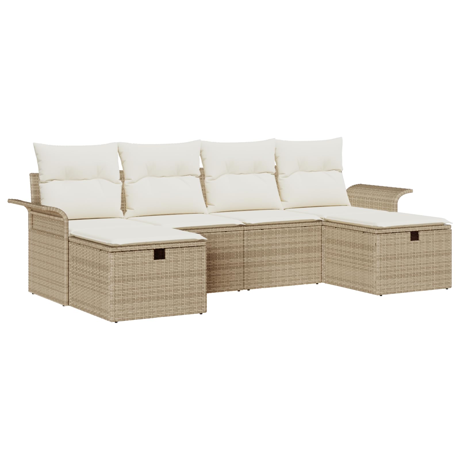 Juego de 6 sofás de jardín con cojines beige de polirratán para exteriores, muebles acogedores al aire libre, conjunto de muebles de jardín, resistente a la intemperie