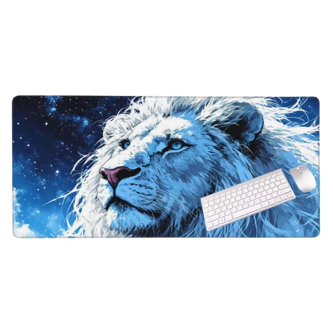 Alfombrilla de ratón 1400x600x3 MM, Alfombrilla Ratón XXL Extendida de Gran Tamaño con Bordes Cosidos, Resiste Salpicaduras, Base de Goma Antideslizante Almohadilla para Teclado, Cielo de León S-10907