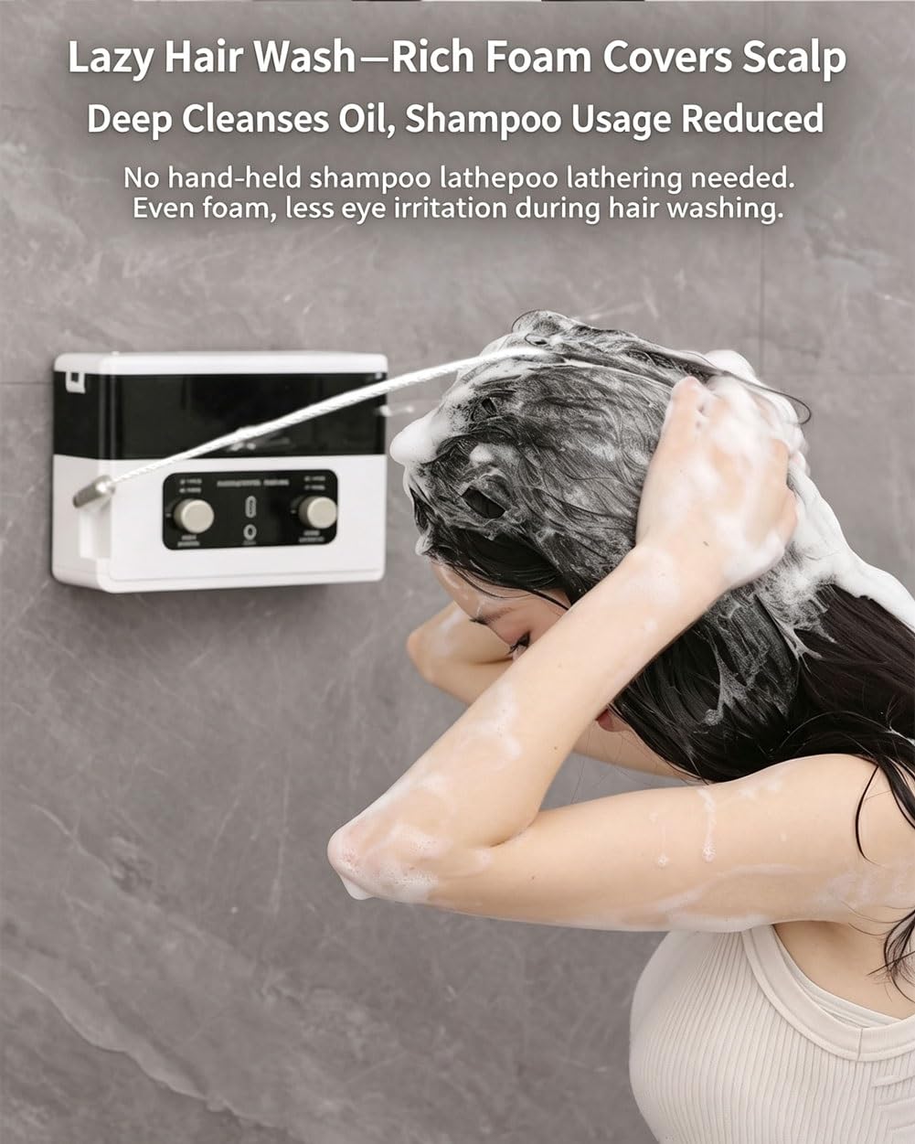 Dispensador de jabón espumoso para ducha, montaje en pared, recargable, boquilla ajustable, capacidad de 620 ml, impermeable para baño y hotel