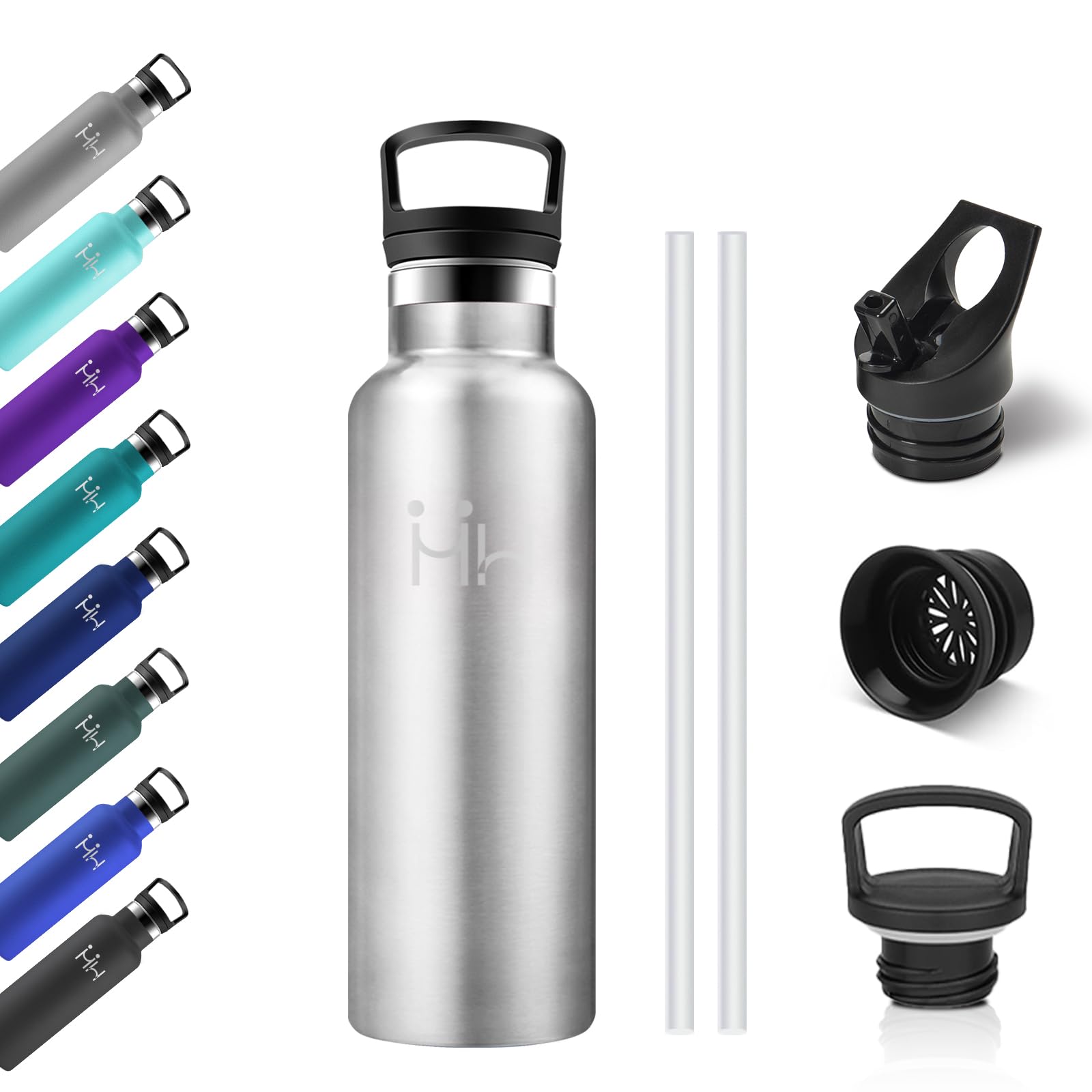 500ml Stainless Steel Water Bottle, Thermal Bottle with Straw, Double-Walled Thermal Insulation, Leak Proof, Reusable, BPA Free, Thermos for Office, Travel, Camping, Cycling