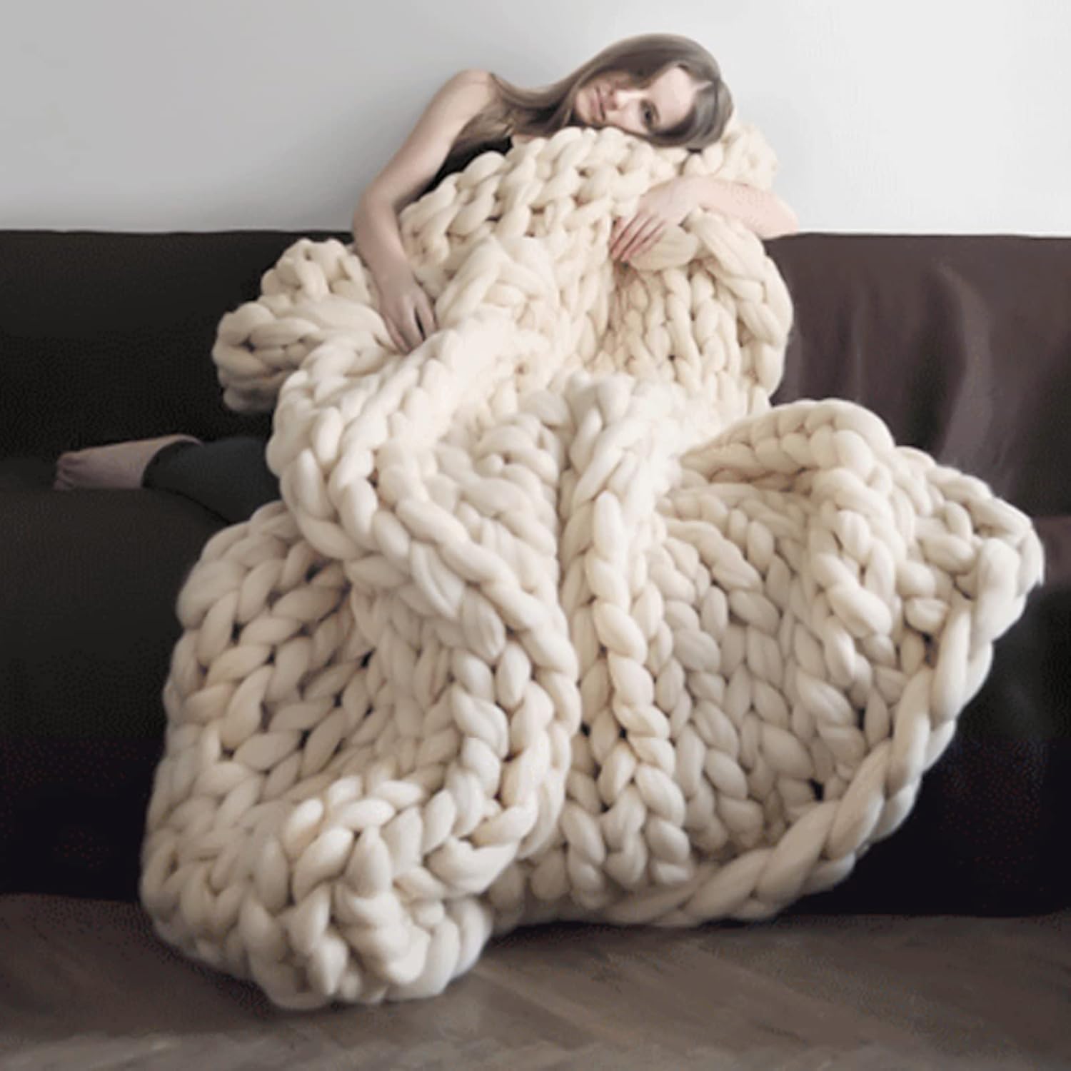 Arm Knitting Yarn for Chunky Braided Knot Throw Blanket DIY, Soft Extra Cotton Washable Tube Bulky Giant Yarn for Weave Craft Crochet,Milk White 2.2LB