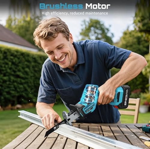 Seesii Reciprocating Saw Cordless, Variable Speed 3500 RPM Brushless Motor with 8 Saw Blades, 2 x 4.0Ah Batteries, LED Light, Tool‑Free Blade Change, Portable for Wood PVC Cutting - Image 7