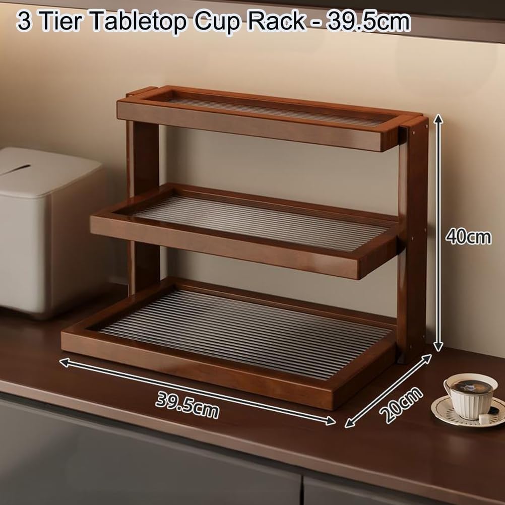 Soporte y estante de madera para tazas de café de 3 niveles, diseño rústico y moderno para encimeras, ideal para organizar y secar tazas en espacios pequeños, perfecto para los amantes del café