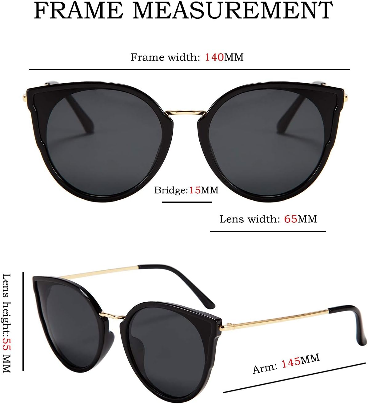 FEISEDY Vintage Polarized Cat Eye Sunglasses for Women Oversized Round Sunglasses Anti Glare B7000 - Image 6