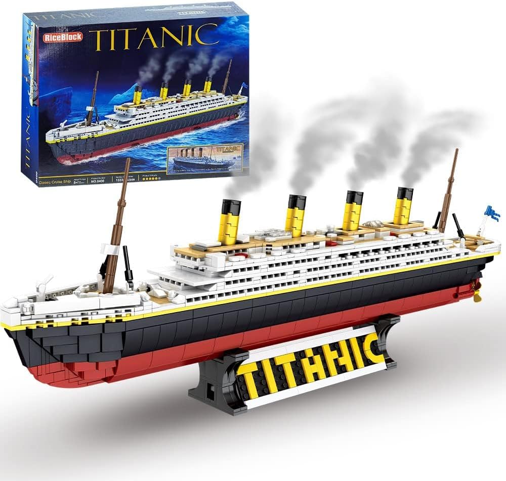 RiceBlock Large Titanic Model Building Block Kit, Home Alone Adults Challenging Huge Hard Titanic Cruise Ship Model Building Set Toys for Kids, 1333 Pieces