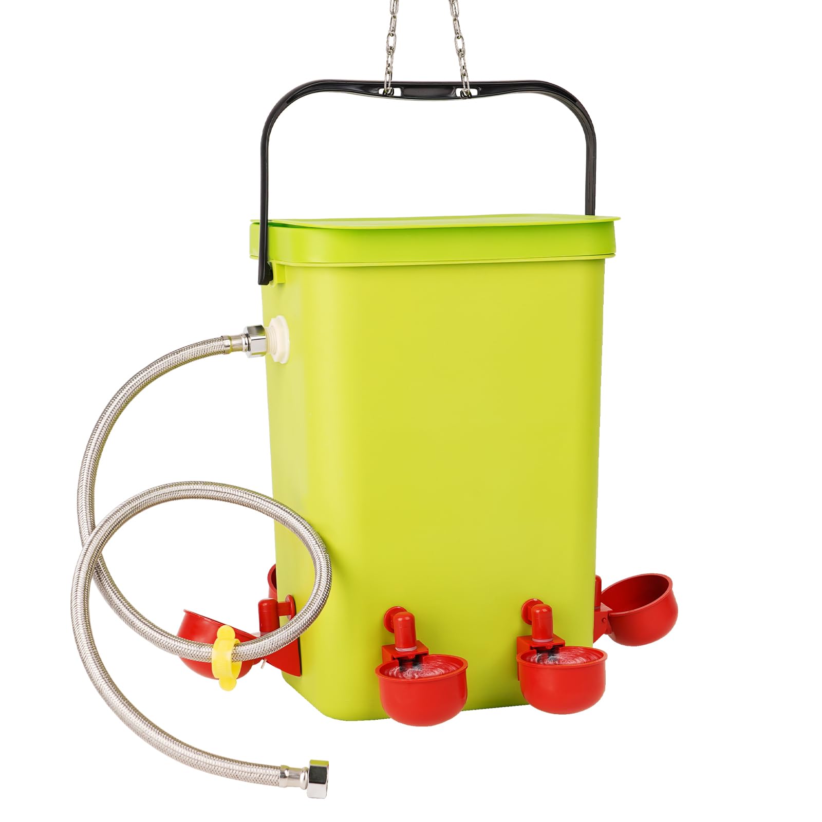 MUYIRTED Bebedero 12 L con 6 Agua De Plástico para Pollo, Bebederos Automáticos para Gallinas, Polluelos, Palomas, Comedero Gallinas Colgante, Verde