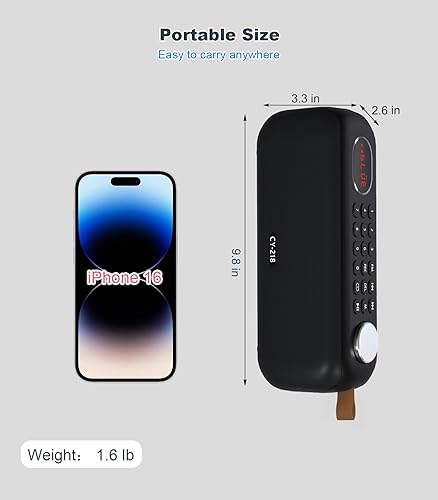 Miniatura 7 de Altavoz Bluetooth portátil con radio FM digital, compatible con tarjeta USBSD MP3 PlayAUXREC, batería recargable incorporada de 3000 mAh, altavoz de