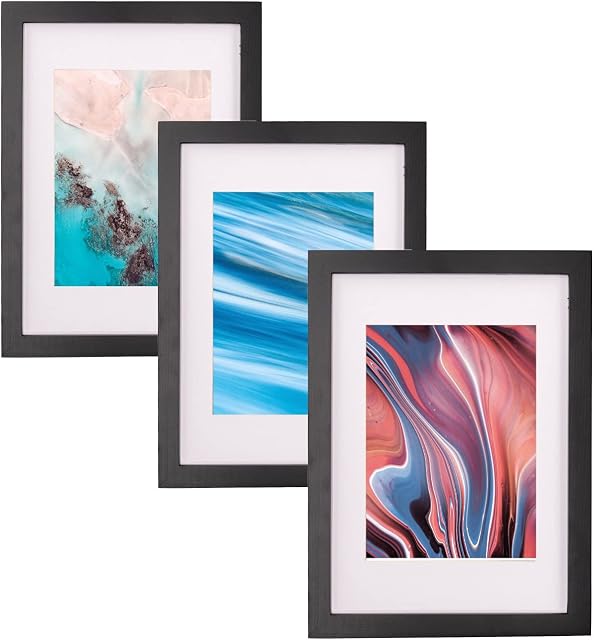 Pack of 3 Genuine Solid Pine Wood a4 Frame, A5 Photo Frame With Mount A4,Certificate Frame,A4 Frame Wood,Black Frame With Plexiglass,A4 picture Frame, Wall Hang or Table Stand