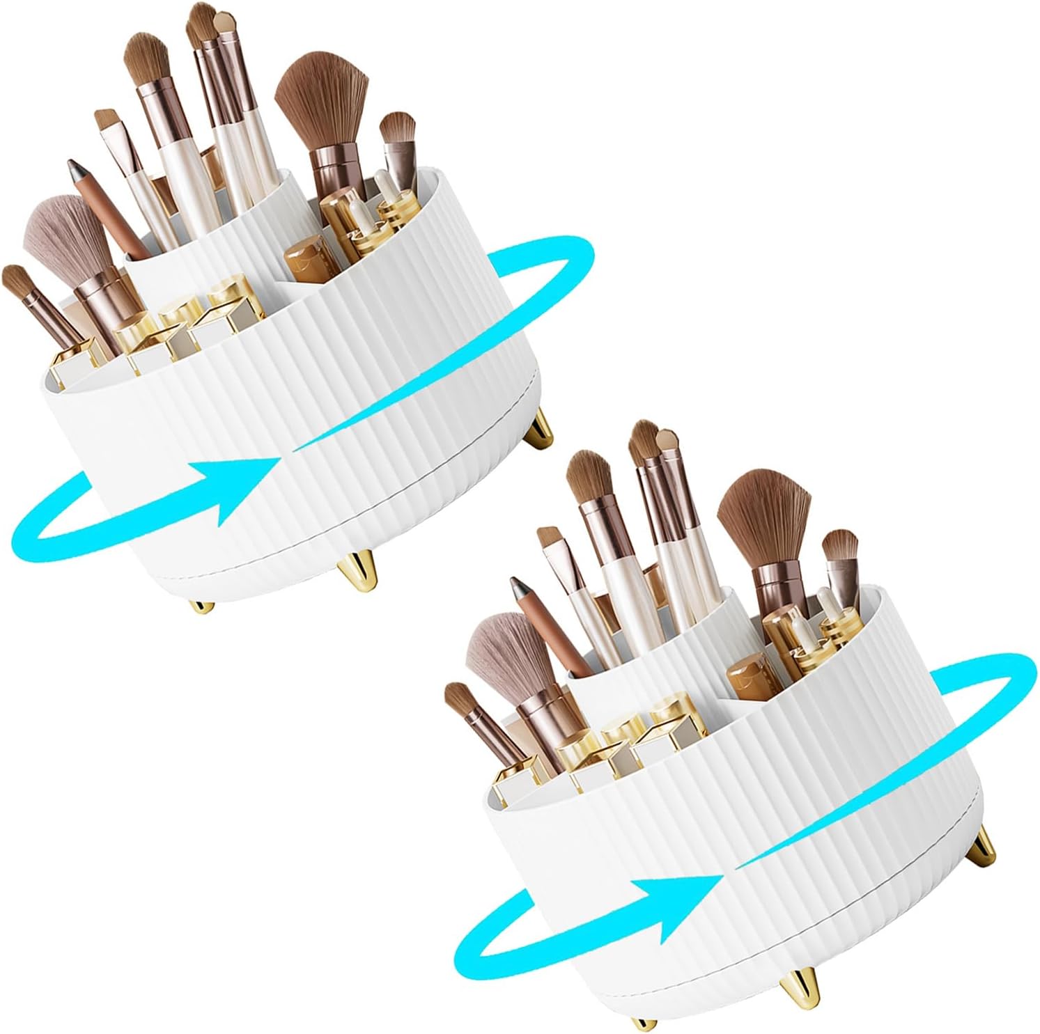 – 2PCS Rotating Desk Organizers, 360-Degree Spin Pen Holder with 5 Compartments, Pencil & Art Supply Storage Caddy for Office & Home (White)