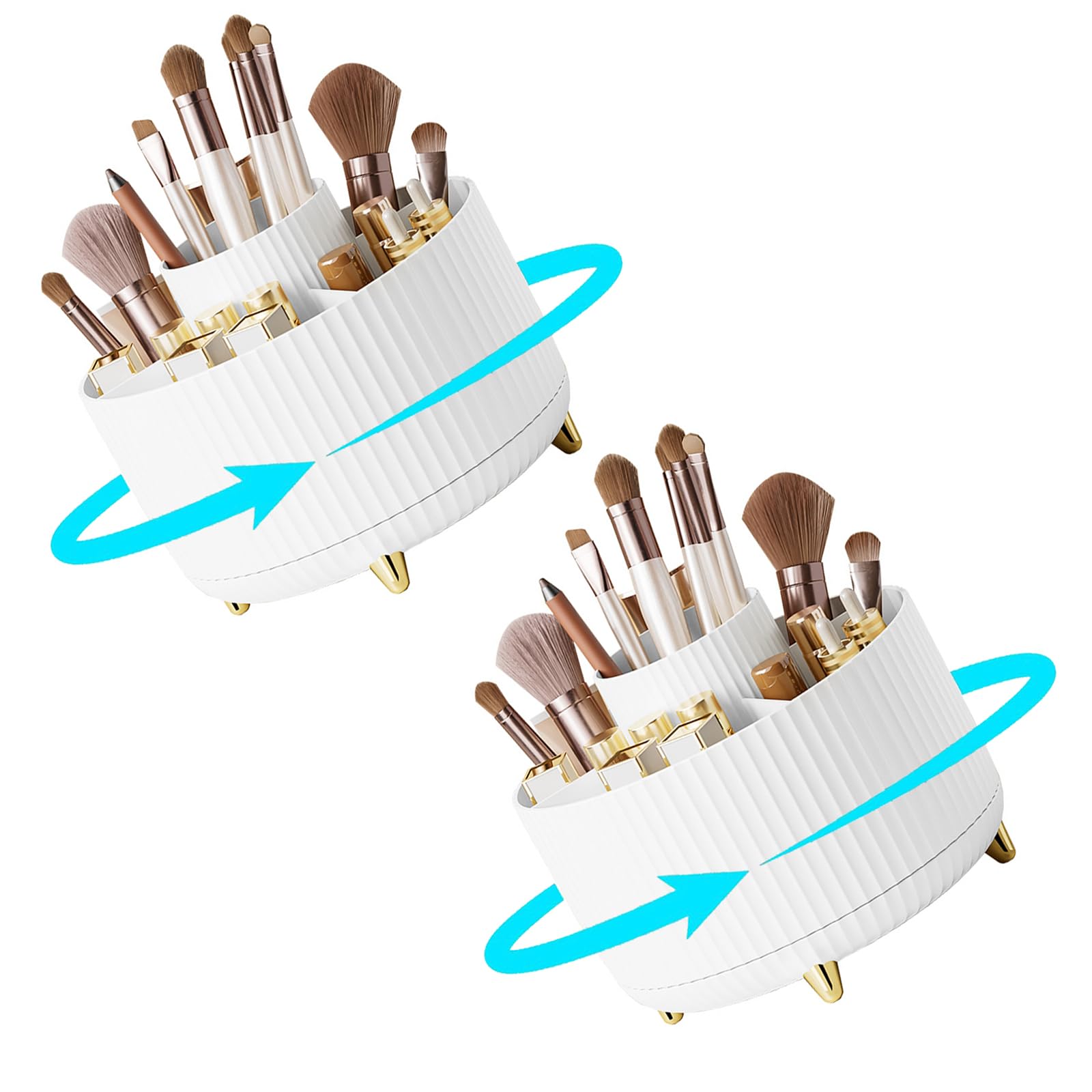 – 2PCS Rotating Desk Organizers, 360-Degree Spin Pen Holder with 5 Compartments, Pencil & Art Supply Storage Caddy for Office & Home (White)