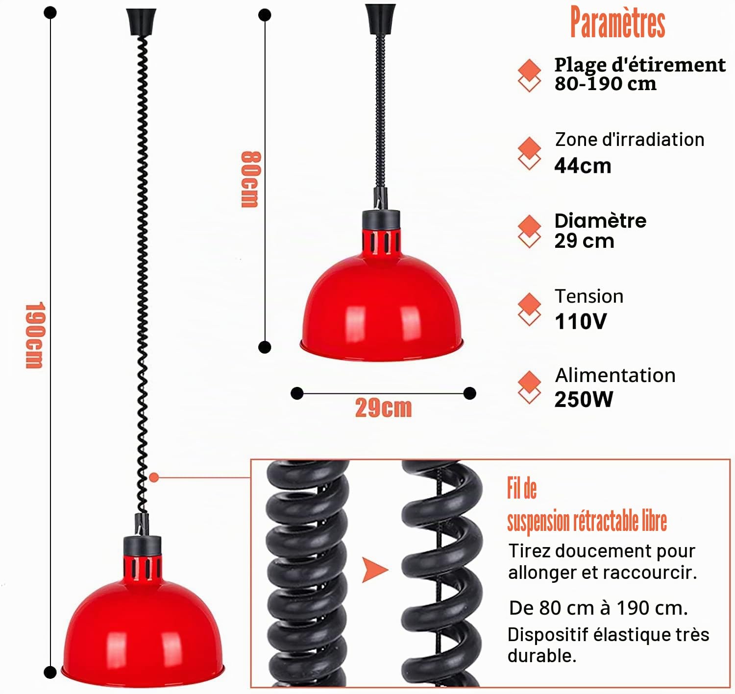 Lampe chauffante Alimentaire Commerciale, Lampe chauffante Suspendue pour équipement de Chauffage de Cuisine de Profession de Buffet, pour Restaurant de Restauration de Buffet, équipement de restaur