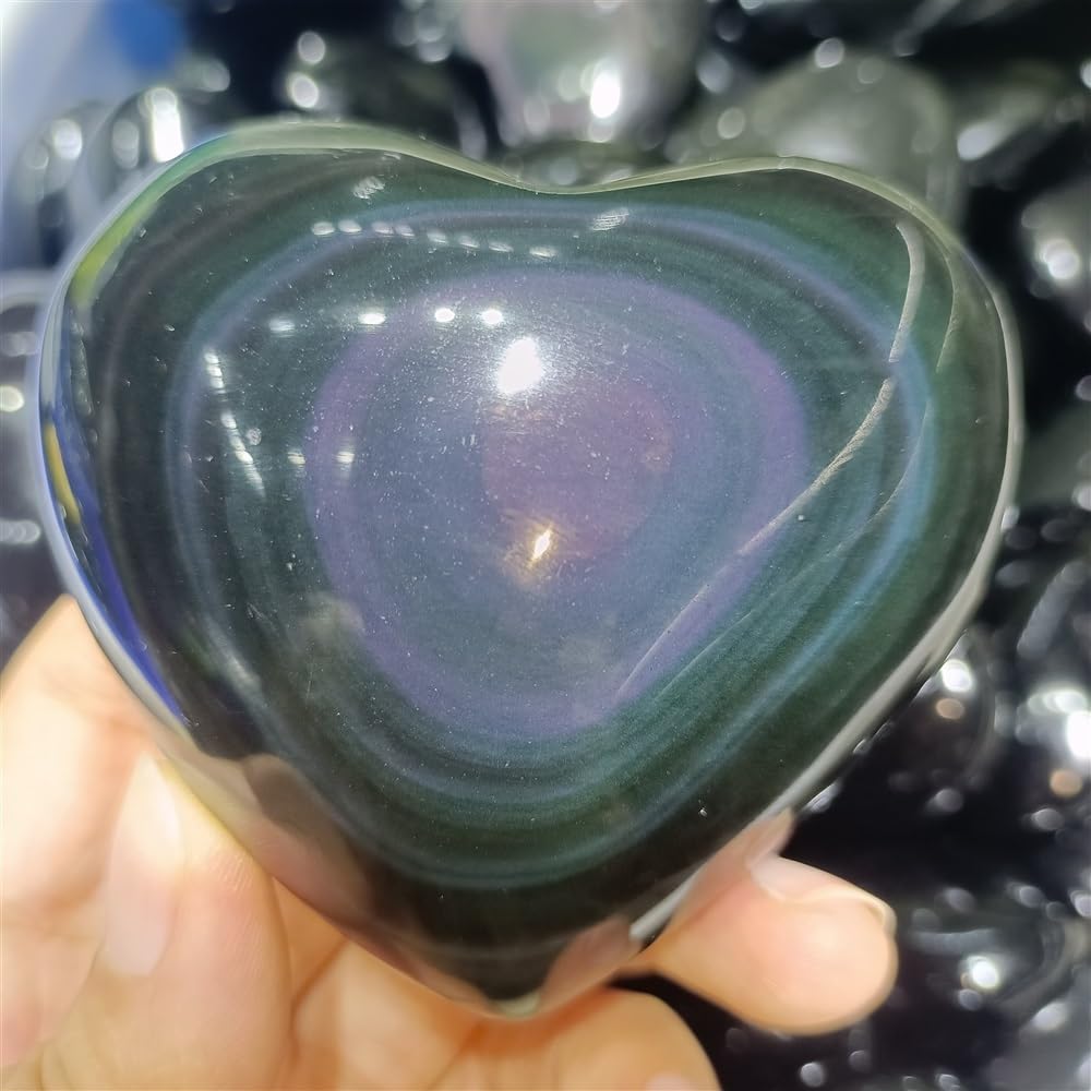 FOPURE Rainbow Cats Eye Obsidian Heart Shaped Crystal Quartz Gem Home Office Decor Wearing (Size : 210-250g)