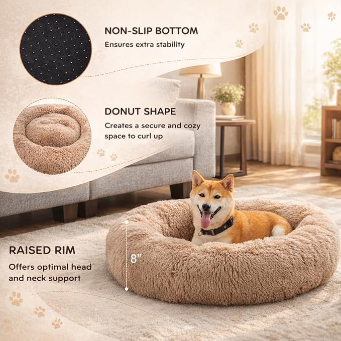Image of ZEXSAZONE Summer Round Donut Pet Bed for Medium Dog and Large Dogs, Cozy and Plush, Raised Bedside Support, Both Sides Use Like 2 in One, Washable, Sizes for Small, Medium, and Large Pets.