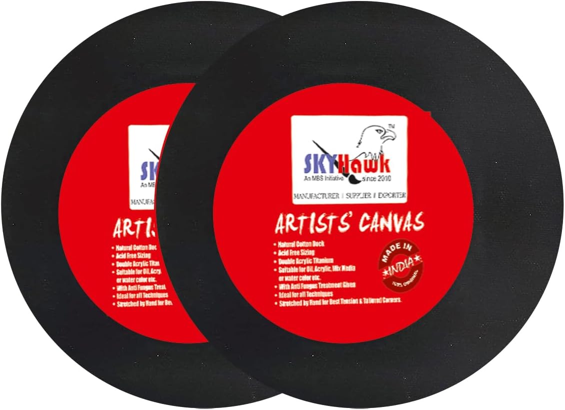 SKYHawk Primed Natural Cotton Duck PreStretched Round Canvas Ideal for A Techniques Suitable for Oil Acrylic, Mix Medi or Water Color, Set of 4 (Black, 10 Inch)