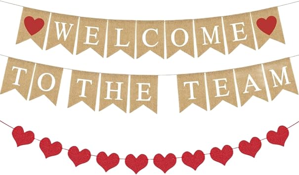 مرحبًا بكم في فريق Burlap Banner للمعلم الجديد Boss الموظف Coworker فريق العمل عضو الفريق المعلق Garland Kit Paper Banner Bunting Decorations Office Party Decorations Photobooth Backdrop