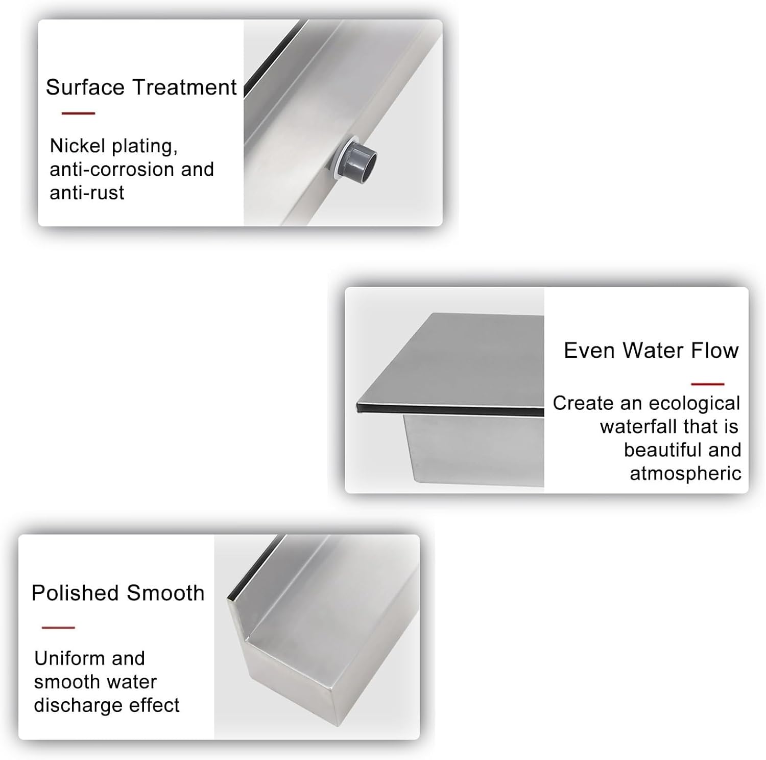 Pond Waterfall Blade Kit, Stainless Steel Pool Fountain with Connector, Spillway Water Feature Waterfall Cascade, for Indoor/Outdoor Decorative(Black,60cm)