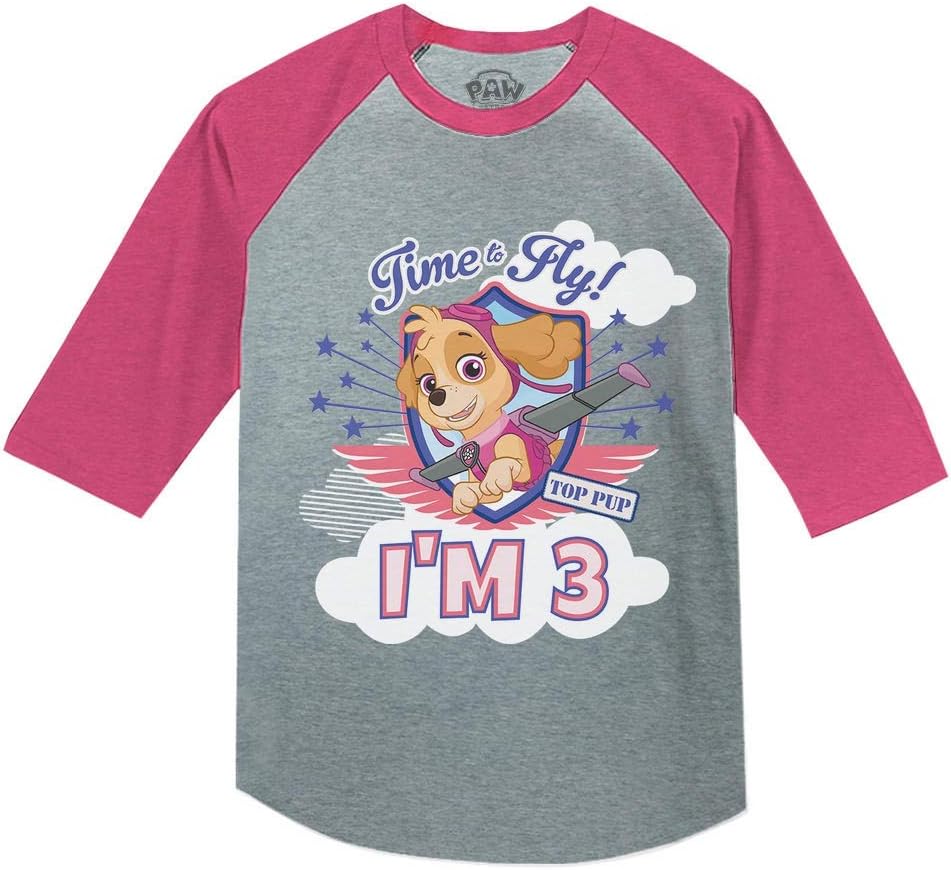 Tstars Paw Patrol Skye Girls 3rd Birthday Gift 3/4 Sleeve Baseball Jersey Toddler Shirt