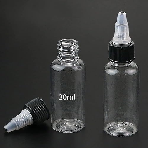 Miniatura 3 de Paquete de 40 botellas de plástico vacías rellenables transparentes con tapas superiores negras giratorias, 1 onza1.0 fl oz