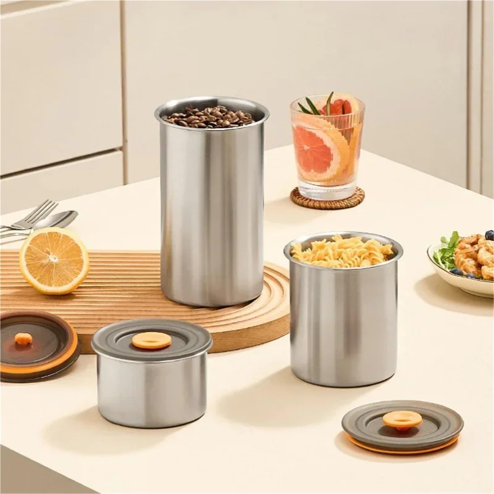 Barattoli Per Frutta Secca Barattoli for la conservazione degli alimenti in acciaio inossidabile da 2 pezzi con coperchio Contenitori for la conservazione degli alimenti for pasta di chicchi di caffè