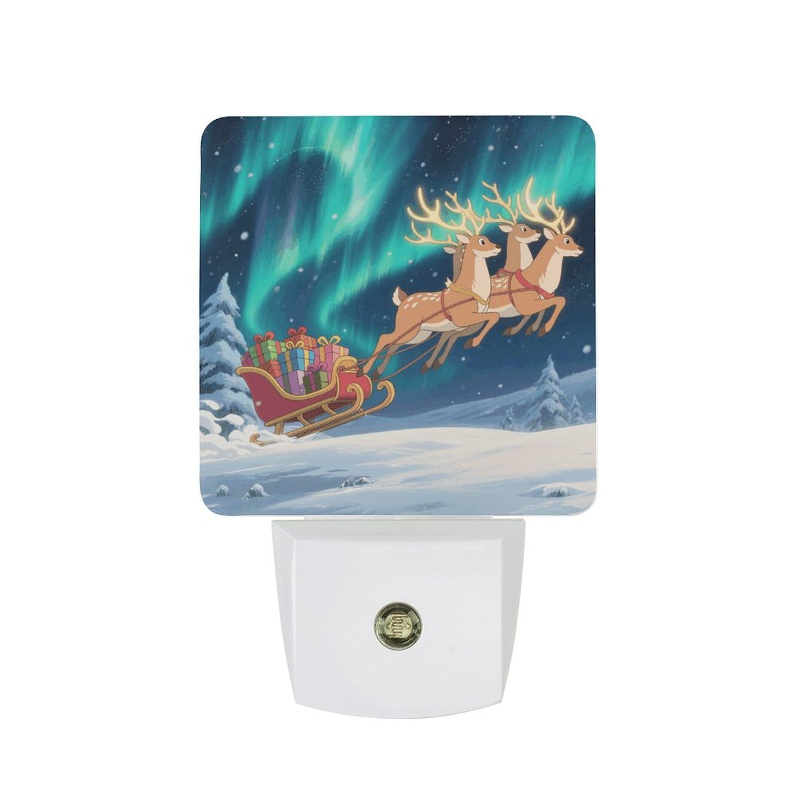 FodPand Night Light Plug Into Wall with Dusk to Dawn Sensor 0.5w Modern LED Aurora Reindeer Team Plug in Night Lamp Warm White Glow Nightlight for Bedroom Hallway Kitchen Bathroom Stairs Corridor