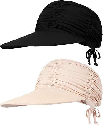 ViEinkaufen 2Pcs Women Visor Sun Hat Wide Brim Hat Adjustable Foldable Ponytail Beach Hat Summer UV Protection Outdoor Cap UPF 50+