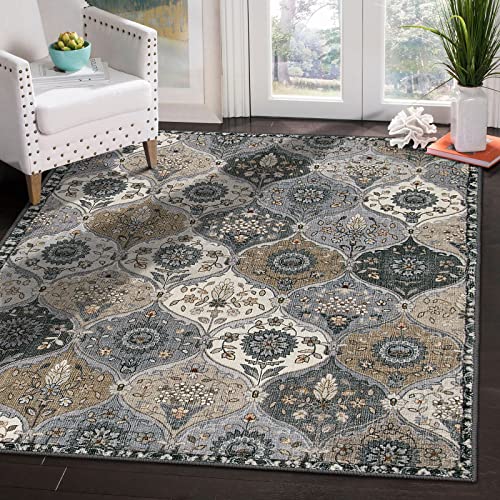 Lahome Moroccan Machine Washable Area Rugs, 4x6 Rug for Living Room Bedroom, Soft Non-Slip Rug Vintage Trellis Ultra-Thin Throw Carpet for Dining Room Office Elise, Grey