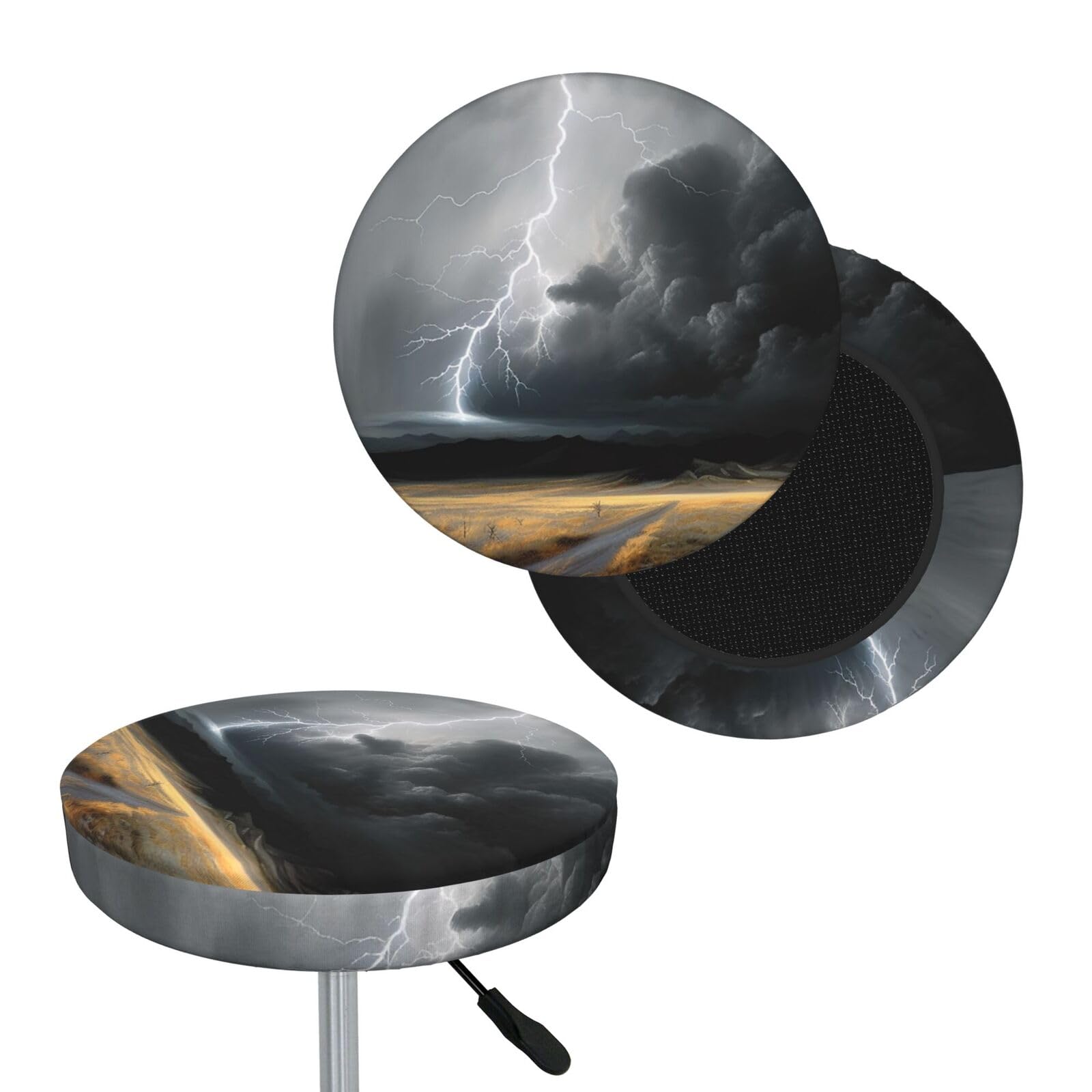 NONHAI Thunder Landscape Bar Stool Cover Round Elastic Stool Cushion Covers Dustproof Bar Chair Cover Washable Stool Cushion Slipcover Stretch Stool Seat Covers for 12-14 Inch Chair