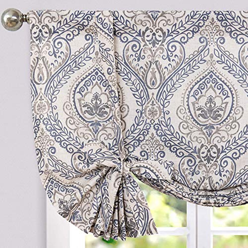 JINCHAN jinchan Linen Kitchen Window Valance Curtain, Tie up, 42x54, 1 Panel, Blue