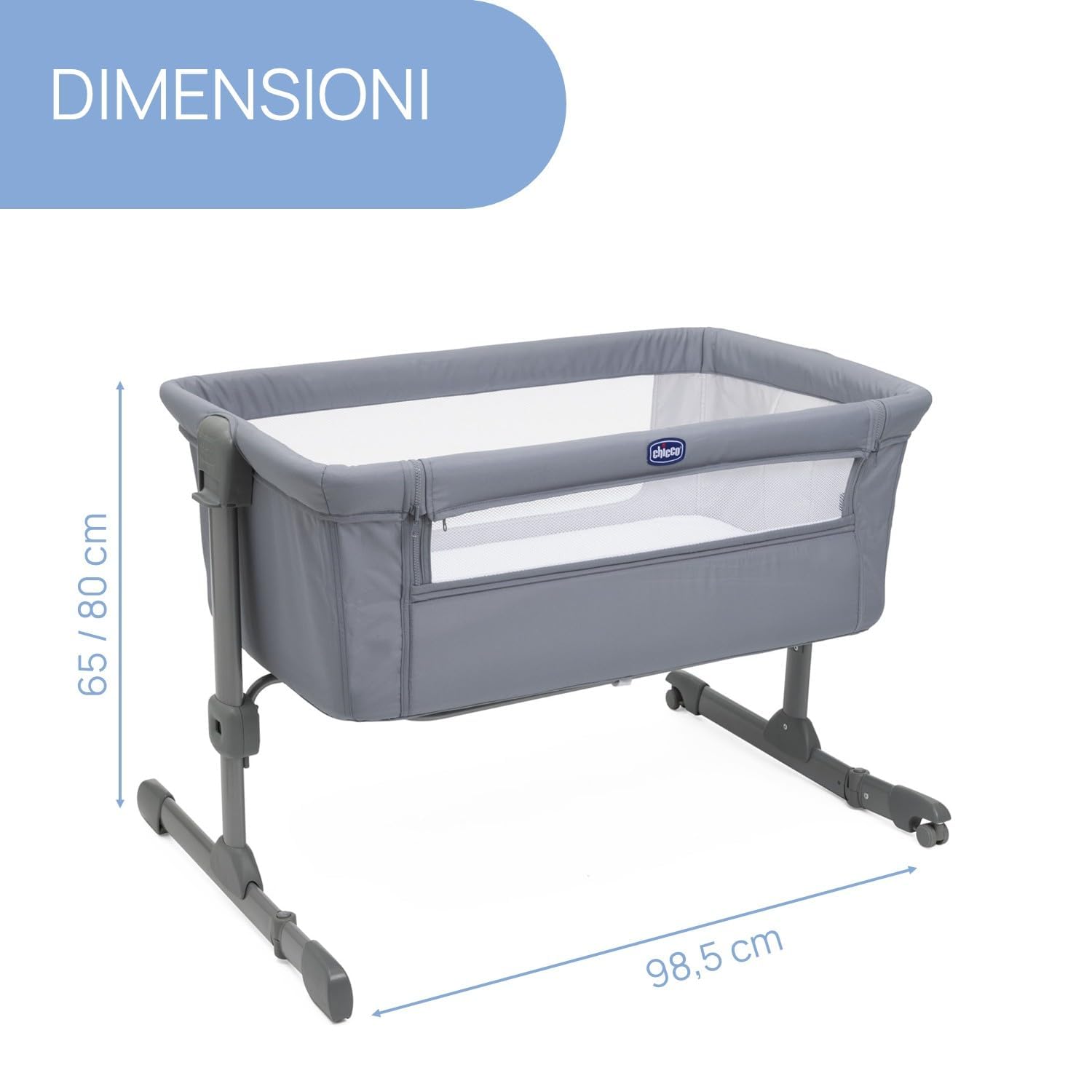 Chicco Next2Me Essential Culla Neonato Fianco Letto, Culla Co-Sleeping, Compatibile con Diversi Letti, Altezza Regolabile, Buona Circolazione dell'Aria, Materasso e Borsa inclusi, 0-6 Mesi, Grigio