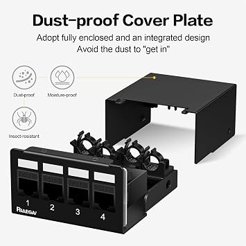 Patch Panel 4 Port with 4pcs Cat6 Keystone JackEC Listed UTP No Rust and Durable (1U 4Port Cat6 Keystone Jack Unshielded)